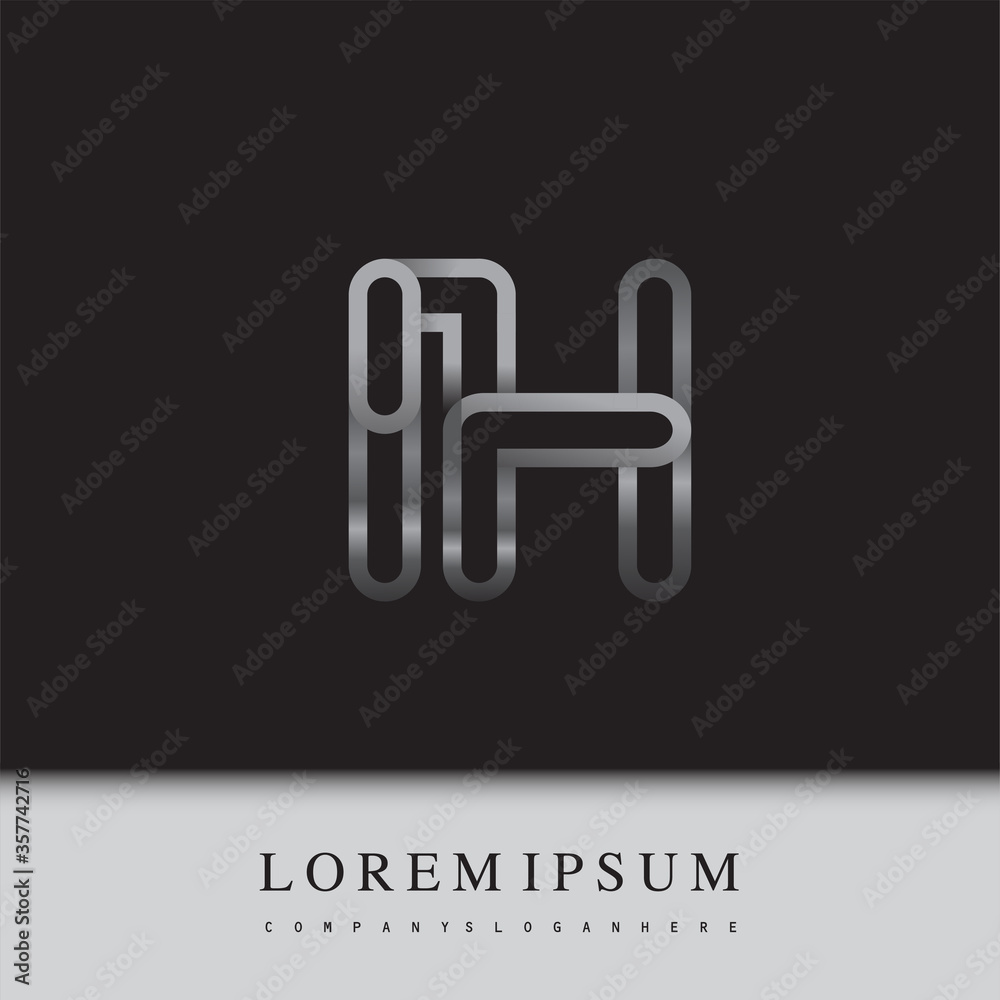 initial logo letter IH, linked outline silver colored, rounded logotype initial logo letter IH, linked outline silver colored, rounded logotype