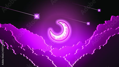 Abstract Dark Sky Night Background With Moon Clouds Midnight Vector Style