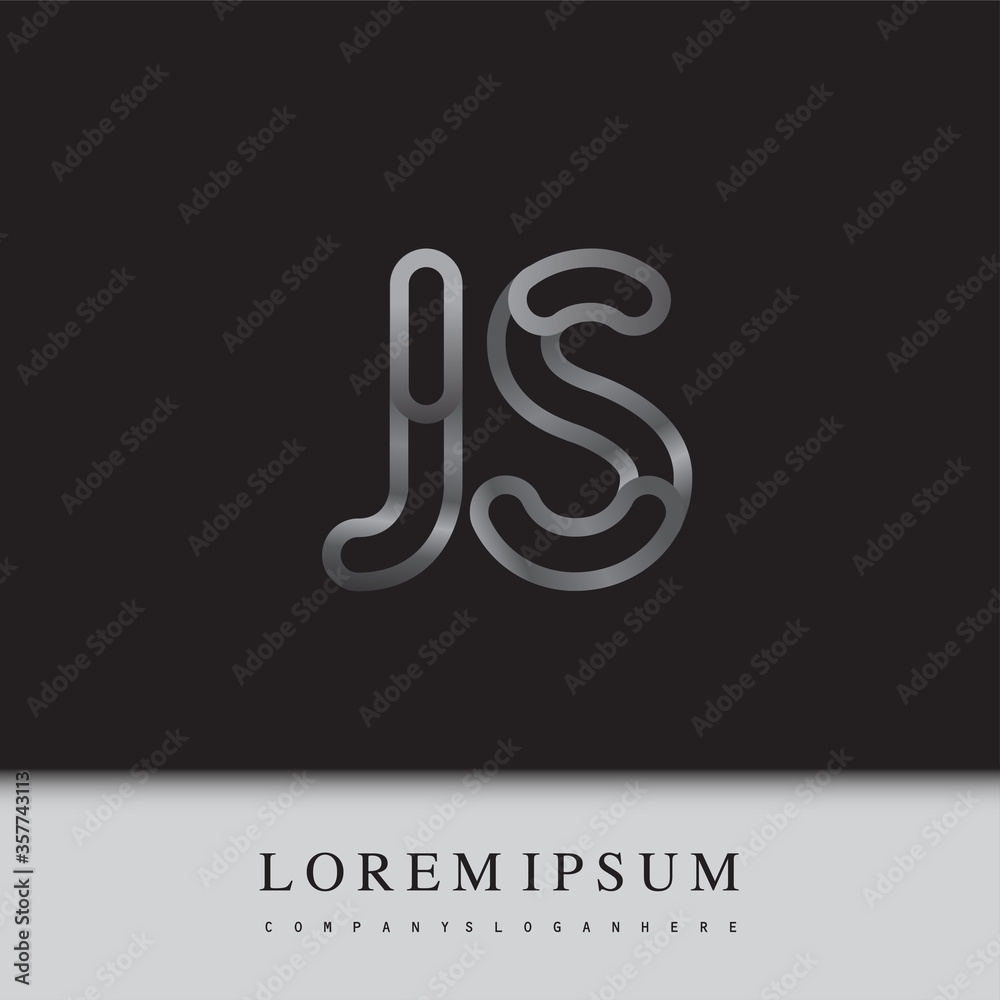 initial logo letter JS, linked outline silver colored, rounded logotype