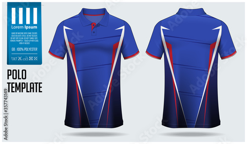 Blue Polo Shirt mockup template design for soccer jersey, football kit, sports uniform, and casual wear.