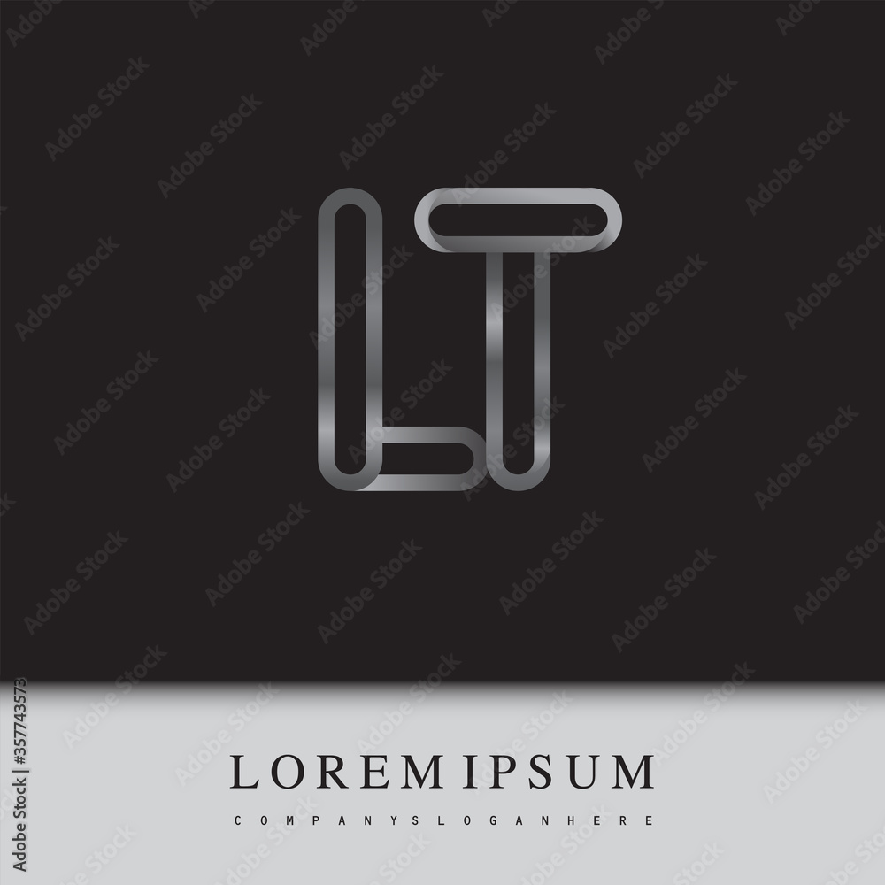 initial logo letter LT, linked outline silver colored, rounded logotype initial logo letter LT, linked outline silver colored, rounded logotype