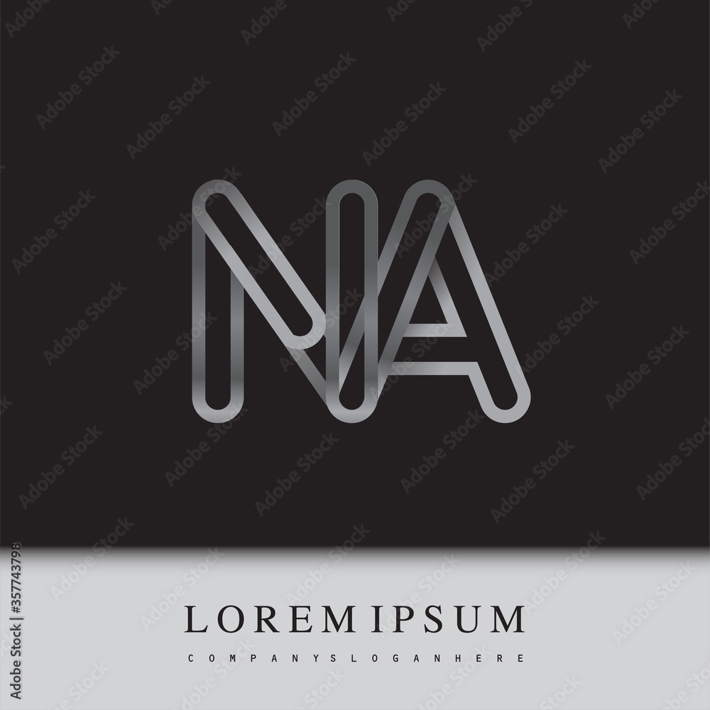 initial logo letter NA, linked outline silver colored, rounded logotype initial logo letter NA, linked outline silver colored, rounded logotype