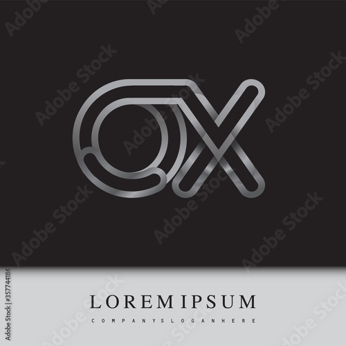 initial logo letter OX, linked outline silver colored, rounded logotype