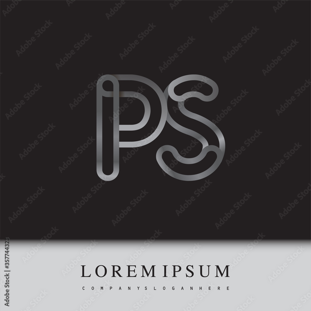 initial logo letter PS, linked outline silver colored, rounded logotype initial logo letter PS, linked outline silver colored, rounded logotype