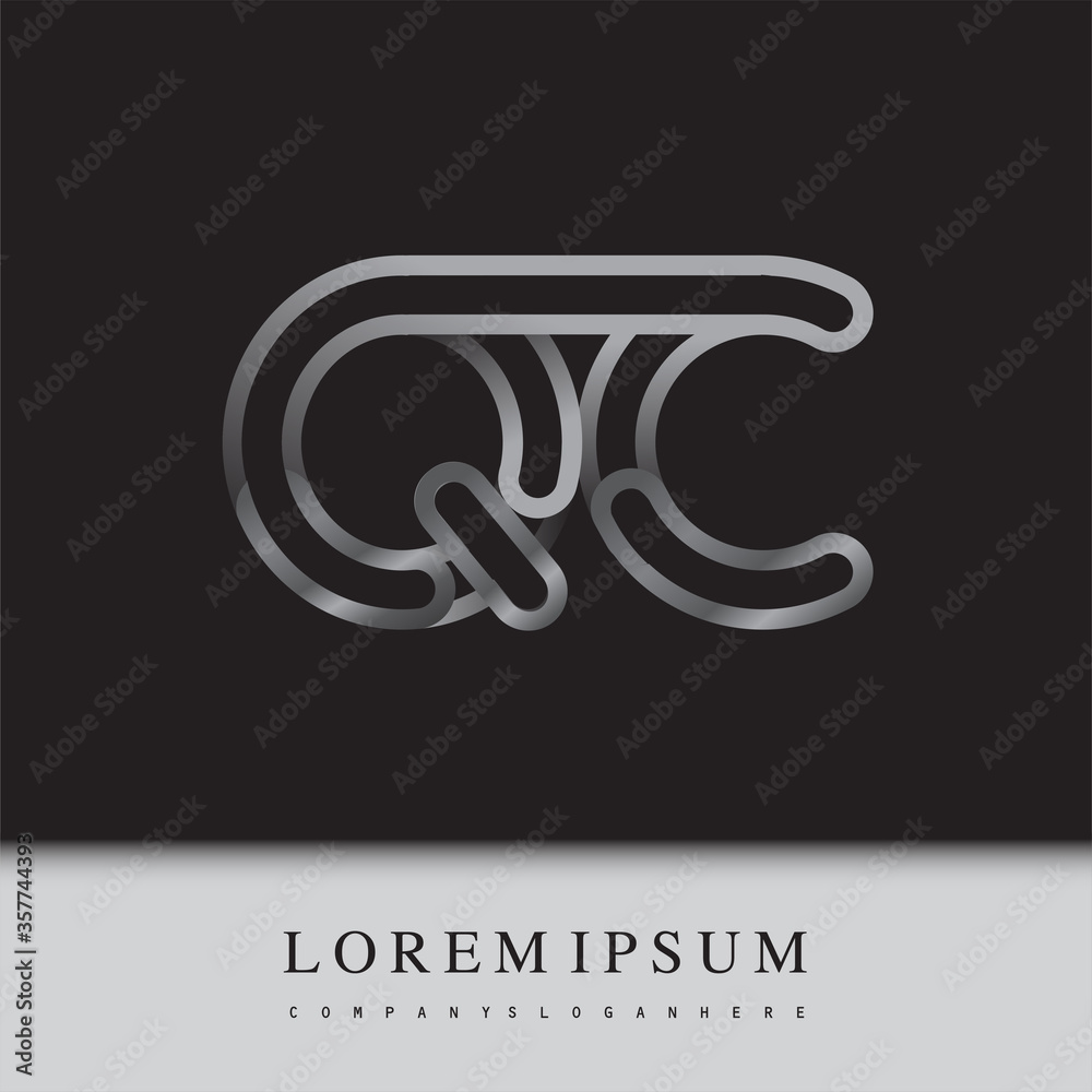 initial logo letter QC, linked outline silver colored, rounded logotype initial logo letter QC, linked outline silver colored, rounded logotype