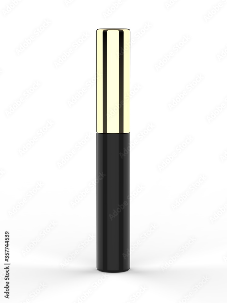 Blank Eyeliner mascara tube with box mockup isolated on white background front view. 3d render illustration. Blank Eyeliner mascara tube with box mockup isolated on white background front view. 3d render illustration.