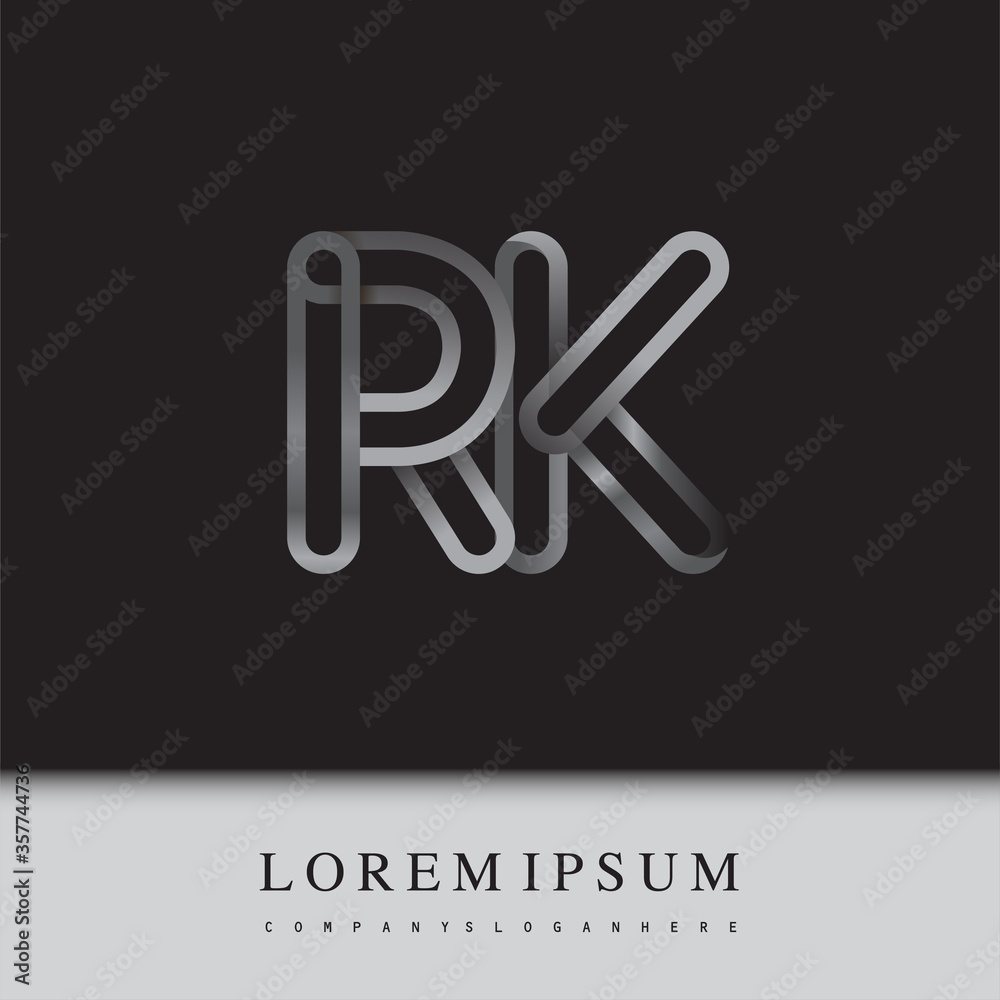 initial logo letter RK, linked outline silver colored, rounded logotype initial logo letter RK, linked outline silver colored, rounded logotype