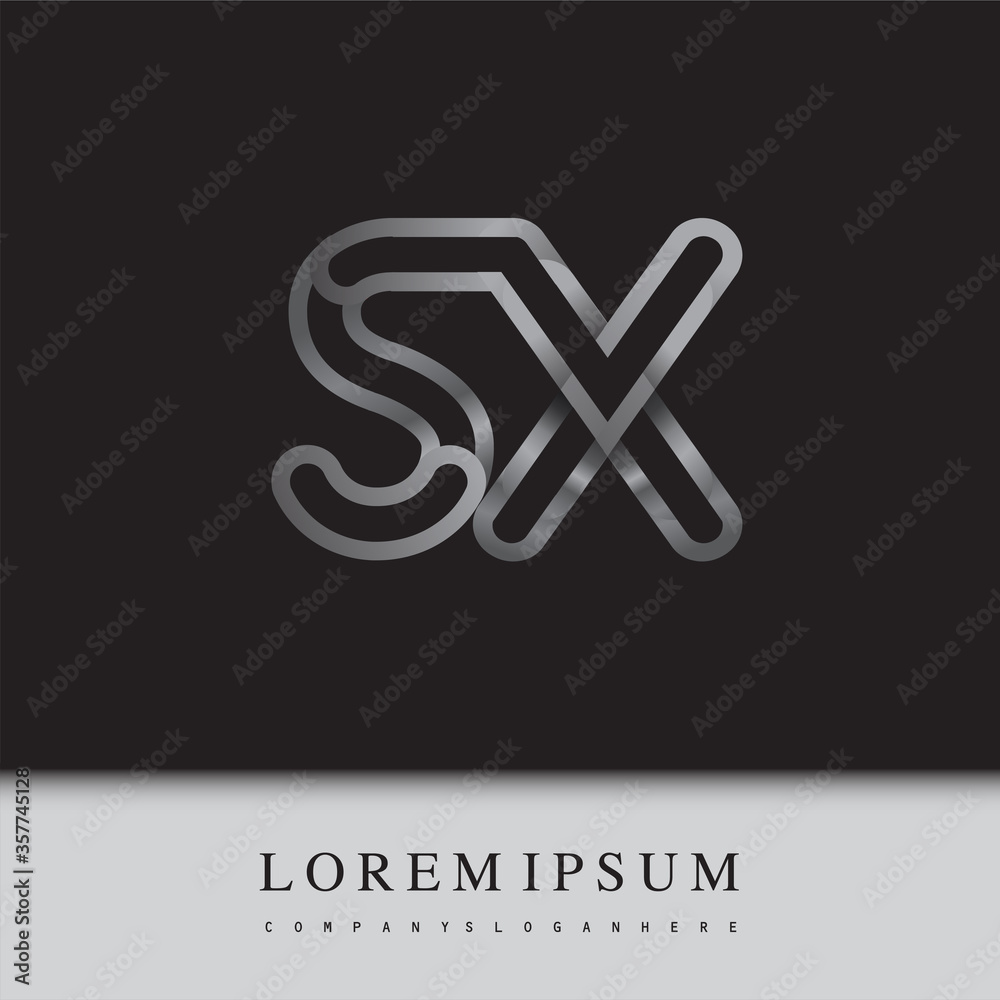 initial logo letter SX, linked outline silver colored, rounded logotype
