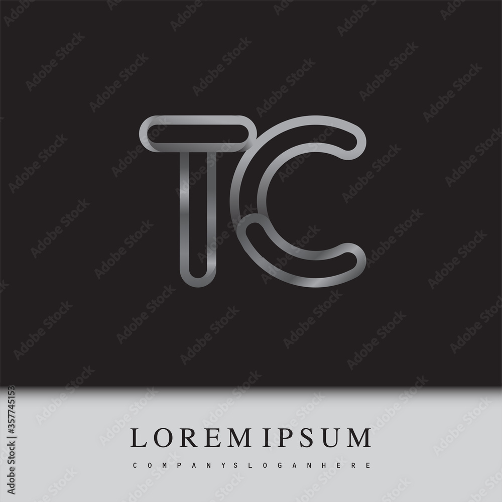 initial logo letter TC, linked outline silver colored, rounded logotype initial logo letter TC, linked outline silver colored, rounded logotype