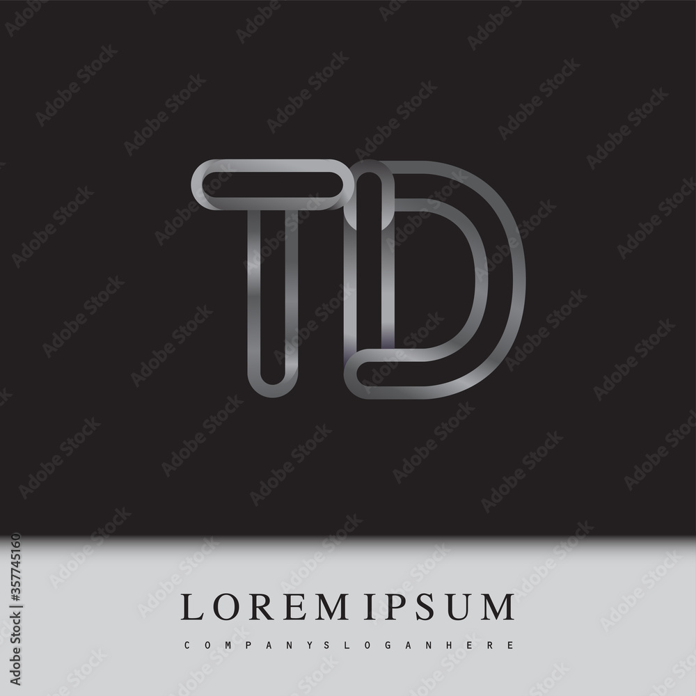initial logo letter TD, linked outline silver colored, rounded logotype initial logo letter TD, linked outline silver colored, rounded logotype