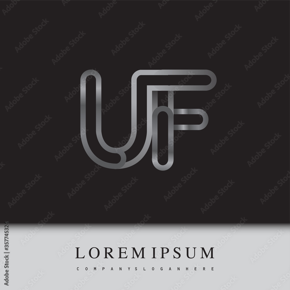initial logo letter UF, linked outline silver colored, rounded logotype initial logo letter UF, linked outline silver colored, rounded logotype