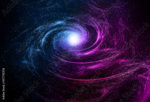 3D rendering neon cosmic nebula and vortex, science and technology background 