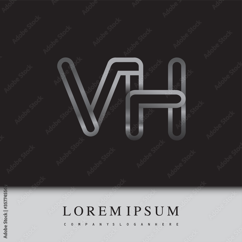 initial logo letter VH, linked outline silver colored, rounded logotype initial logo letter VH, linked outline silver colored, rounded logotype