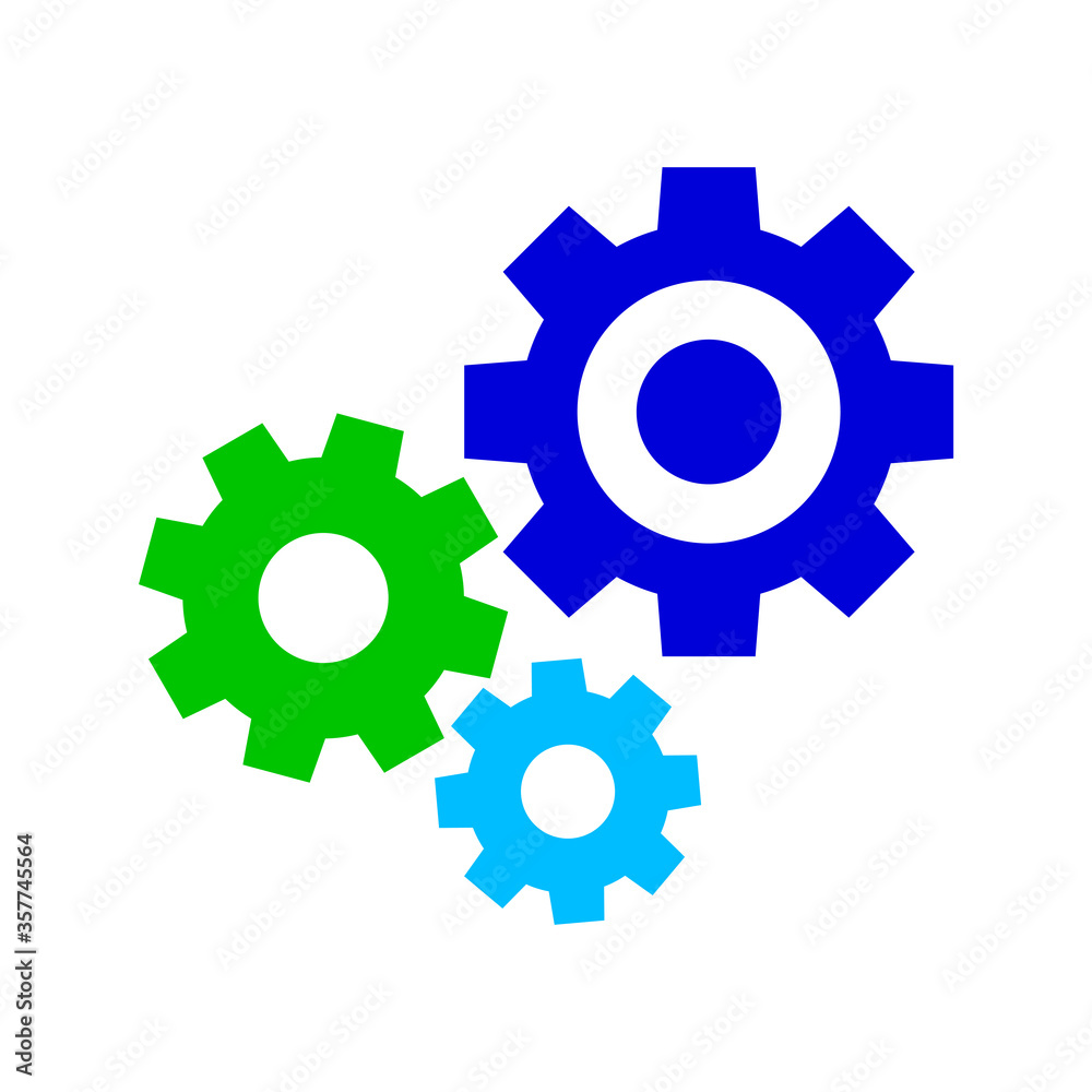 circle cog gear colorful for mechanization icon isolated on white, gear symbol for button icon for progress web, simple circle cog shape for engineering mechanism, machinery industrial technology sign
