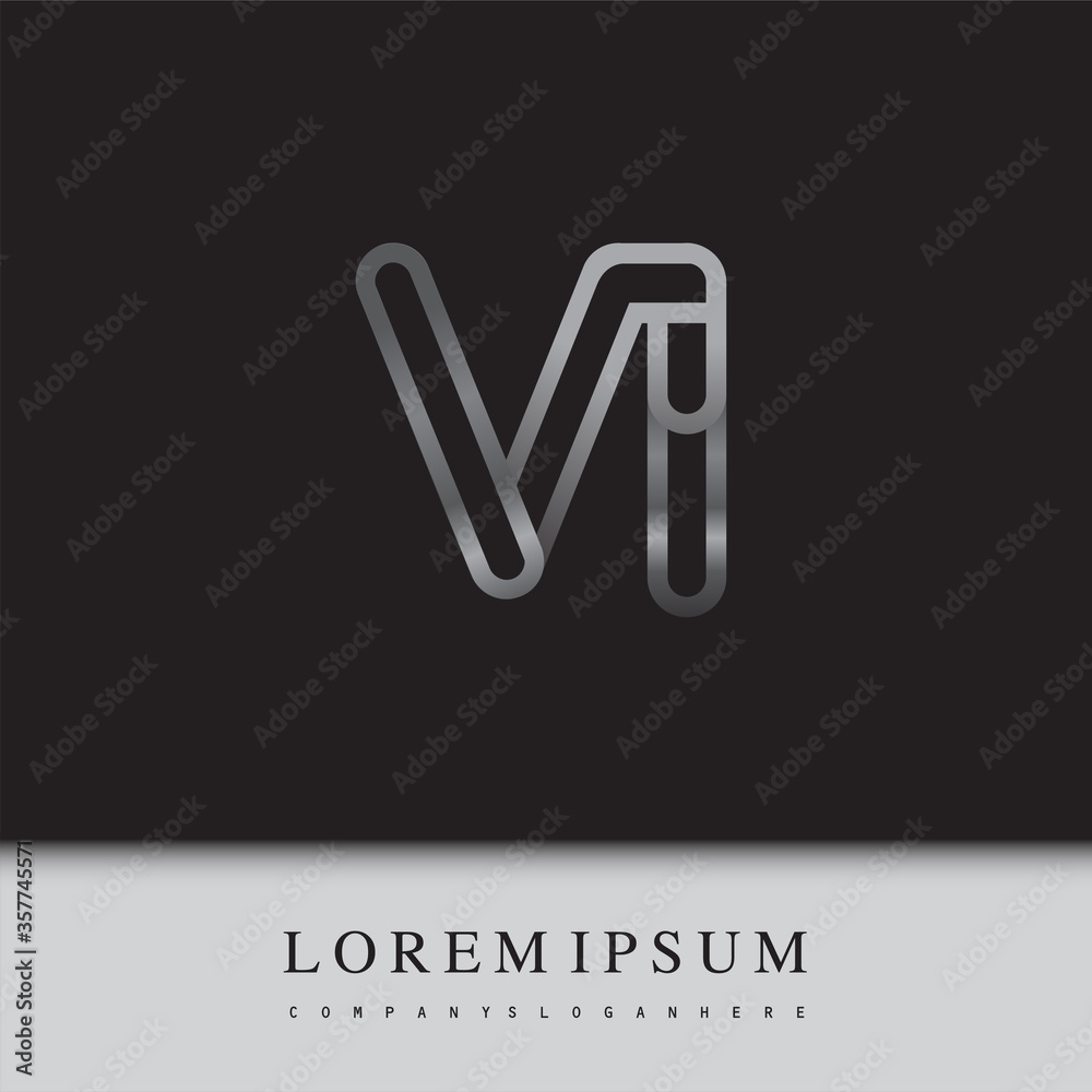 initial logo letter VI, linked outline silver colored, rounded logotype initial logo letter VI, linked outline silver colored, rounded logotype
