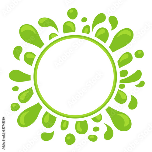 lemon green juice drop splash shape and circle for copy space, water blob green apple flat icon isolated on white, green tea water splash expose, aloe juice drop for banner, lime juice splatter flow