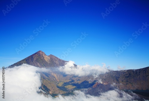 The Peak of Rinjani Mount and Jari Baru Mount, West Nusa Tenggara, Indonesia.