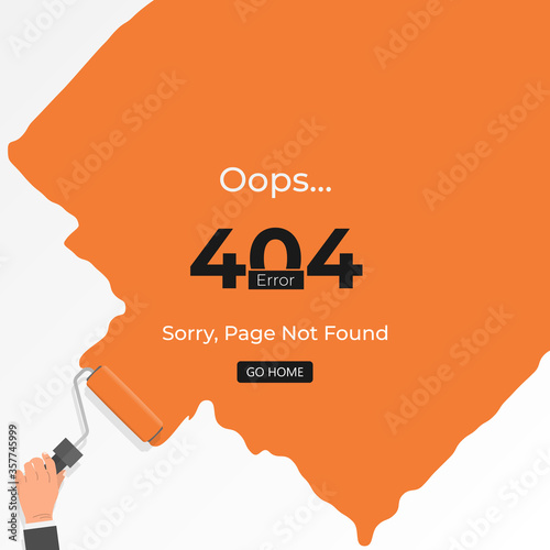 404 error template with roller brush vector illustration. Flat style design