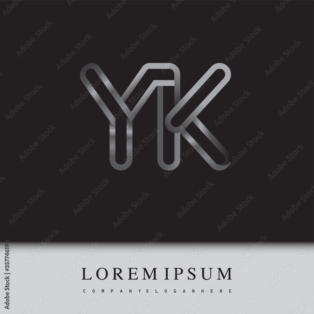 initial logo letter YK, linked outline silver colored, rounded logotype initial logo letter YK, linked outline silver colored, rounded logotype