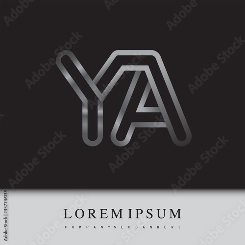 initial logo letter YA, linked outline silver colored, rounded logotype
