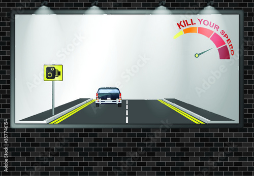 Illuminated advertising billboard with kill your speed public information road safety awareness campaign with copy space for own text and graphics photo