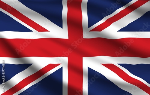 Flag of United Kingdom 3d vector of realistic waving Union Jack. National banner of United Kingdom of Great Britain and Northern Ireland with white and red crosses on blue background