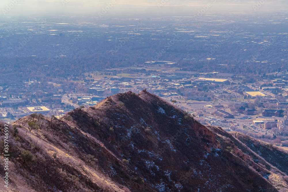 Mountain summit overlooking Salt Lake City, Utah