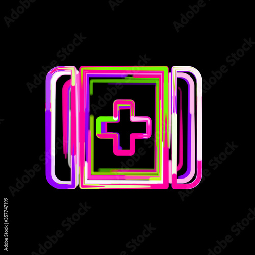 Symbol first aid from multi-colored circles and stripes. UFO Green, Purple, Pink