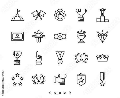 Winner prize and Award line icons set