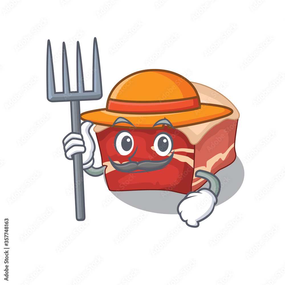 Farmer pork belly mascot design working with a hat
