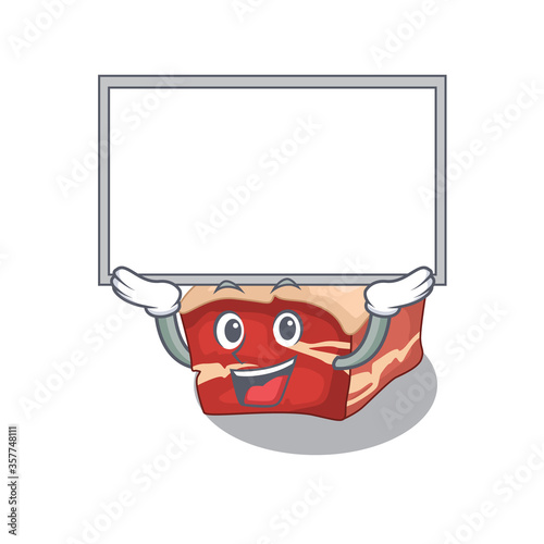 Mascot character of pork belly rise up a white board