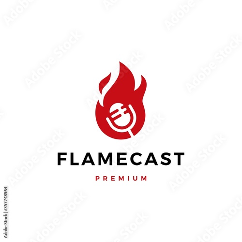 flame fire podcast mic logo vector icon illustration