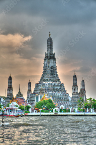 A View of Wat Arun along the Chao Phraya River in Bangkok  Thailand  tonemapped 