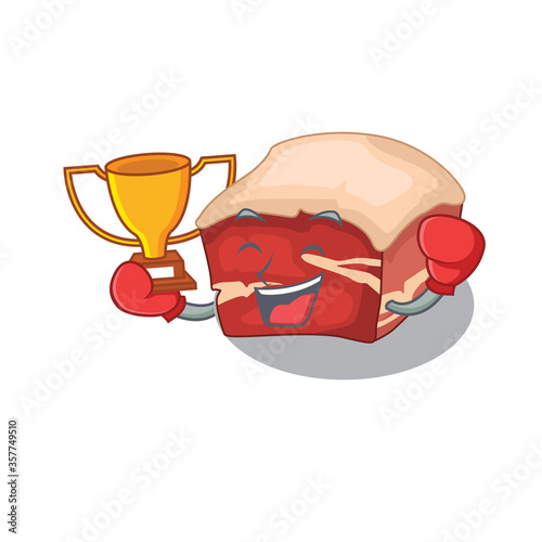 Fabulous boxing winner of pork belly caricature design style