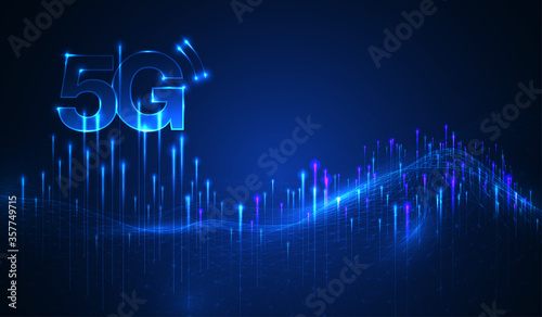5G symbol new wireless internet wifi connection. Fifth innovative generation of the global high speed Internet network using modern digital devices.