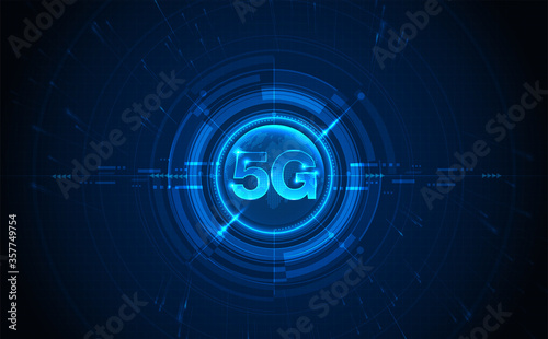 5G symbol new wireless internet wifi connection. Fifth innovative generation of the global high speed Internet network using modern digital devices.