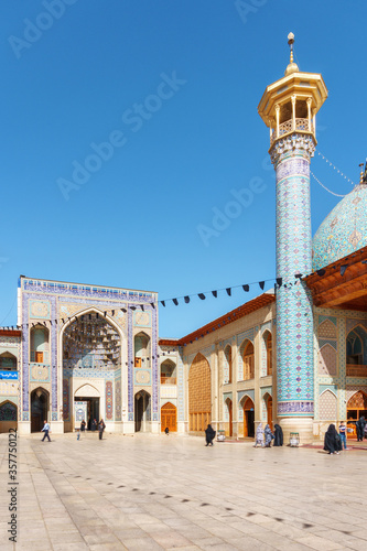 Gorgeous view of courtyard and gate, the Shah Cheragh Mosque