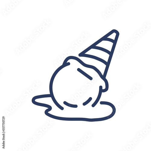 Fallen ice cream in cone thin line icon. Sundae, milk, sweet isolated outline sign. Dessert and food concept. Vector illustration symbol element for web design and apps