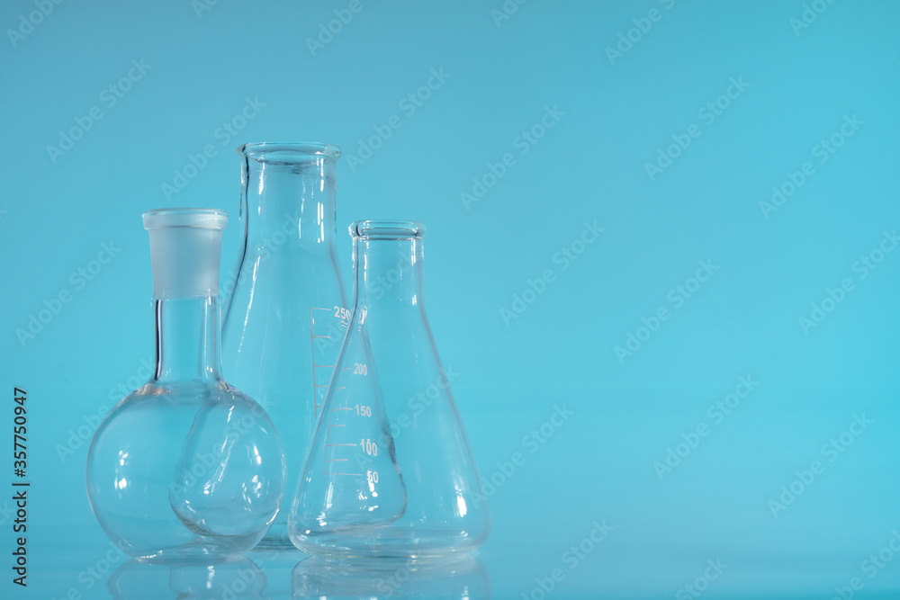 Chemical vessels. Glass flasks. Laboratory utensil. Chemical vessels. Glass flasks. Laboratory utensil.