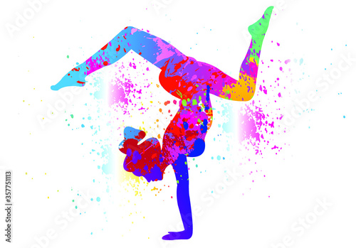 Yoga logo design. Colorful sport background. Ballerina in dance. Girl gymnast in gymnastic. Vector illustration.