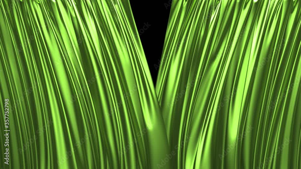 Realistic 3D animation of the textured green curtain rendered in UHD, alpha matte is included
