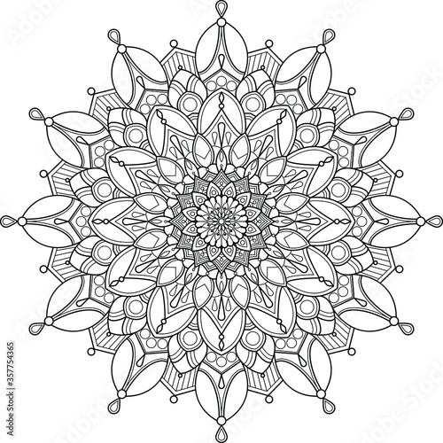 Decorative ethnic round mandala pattern. Anti-stress coloring book page for kids and adults. Vector illustration.
