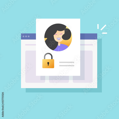 Personal profile account access denied online or web digital private authentication technology vector flat cartoon illustration, concept of blocked or protected user info modern design icon image