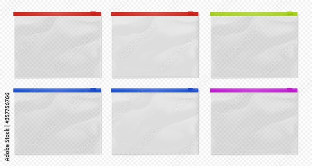 Ziplock bag. Clear zip lock pouch template. Transparent ziplock bag mockup  different colors isolated. Nylon waterproff envelope design vector  illustration Stock Vector | Adobe Stock