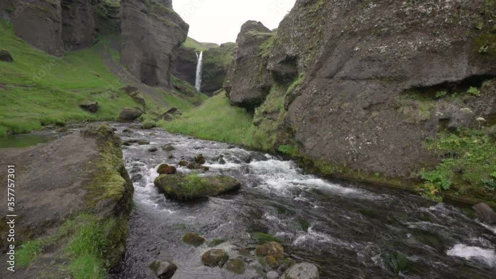 Kvernufoss waterfall in southern Iceland, on a golden ring. River near Kvernufoss in Iceland. Skogafoss in the southern region of Iceland. 4K Footage Kvernufoss waterfall in southern Iceland, on a golden ring. River near Kvernufoss in Iceland. Skogafoss in the southern region of Iceland. 4K Footage