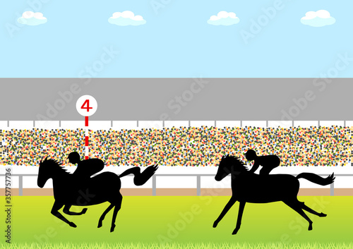 競走馬と競馬場　観客背景