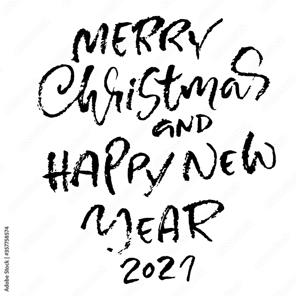 Hand drawn phrase Merry Christmas and Happy New Year. Modern dry brush lettering design. Vector typography vector illustration. Hand drawn phrase Merry Christmas and Happy New Year. Modern dry brush lettering design. Vector typography vector illustration.