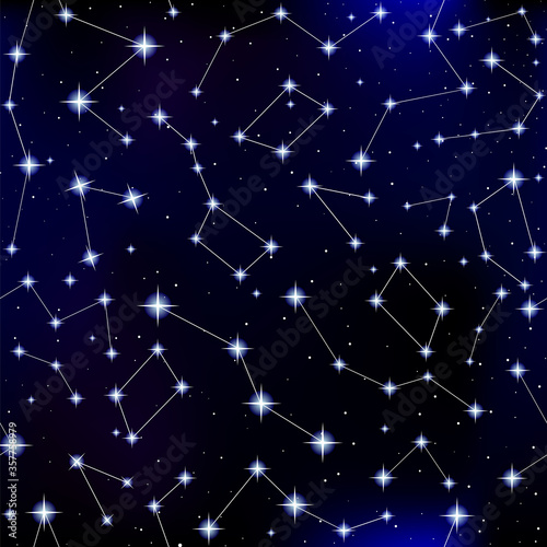 Starry vector space seamless background with stars, galaxies and constellations