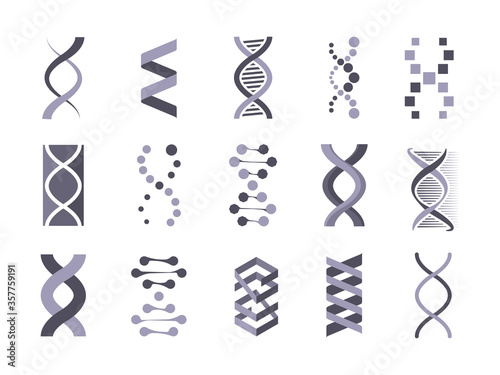 Dna helix molecule silhouette set. Code genetic humans animals is molecular spiral diagram biochemical genome dna chains rna modern technology genetic research. Graphic silhouette vector clipart.