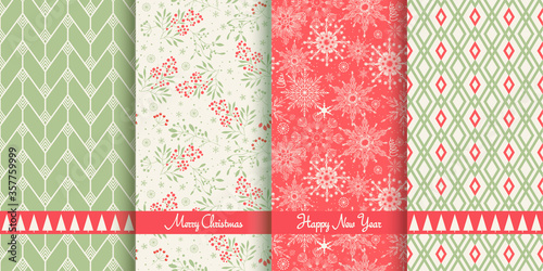 Set of Christmas seamless patterns for greeting cards, wrapping paper. Hand drawn winter backgrounds. Vector illustration
